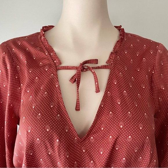 Saltwater Luxe Lena Mini Dress Ruffles Long Sleeves Front Tie Diamond Dotted - Picture 5 of 11